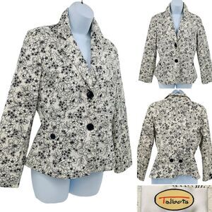 Talbots Black & White Ditsy Floral Cotton Blazer Jacket Sz. 8 Vintage Y2K